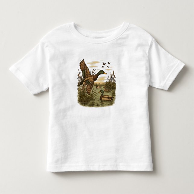 Retro-Flying-Mallard-Duck-Hunting Toddler T-Shirt (Front)