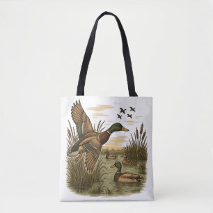 Retro-Flying-Mallard-Duck-Hunting,  Tote Bag