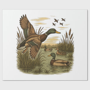 Retro-Flying-Mallard-Duck-Hunting Wrapping Paper