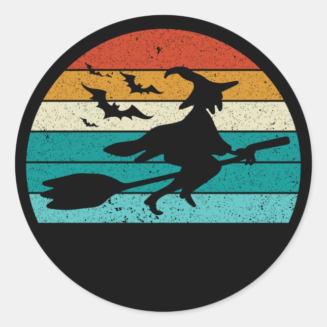 Retro Flying Witch Halloween Sticker (Front)