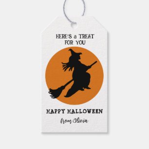 Retro Flying witch on moon Halloween Favour Gift Tags