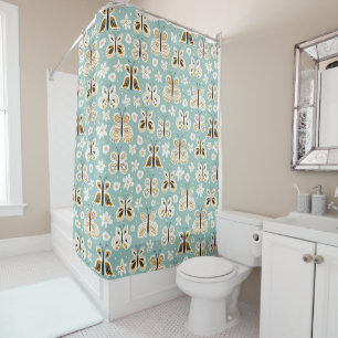 Retro Folk Art Butterflies Shower Curtain