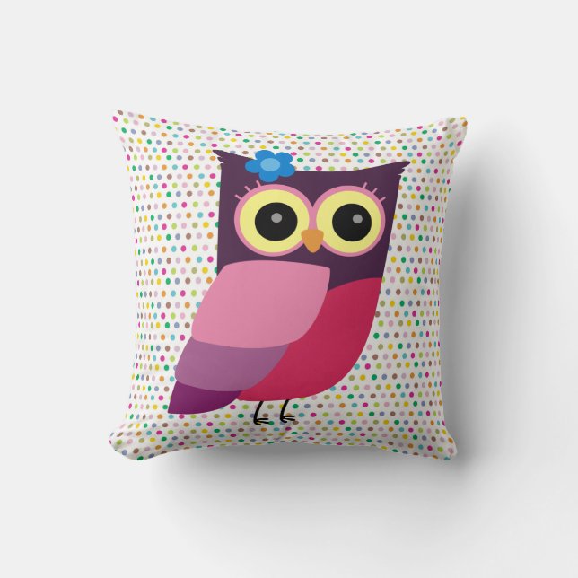Retro Folk Art Owl on Colourful Background Cushion (Front)