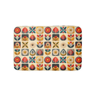 Retro Folk Floral Pattern in Warm Colours Bath Mat