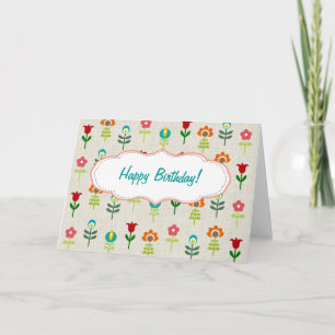 Retro folk flower pattern Happy Birthday Card