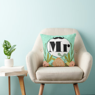 Retro Folksy Vintage Mint  Damask Wedding  Cushion