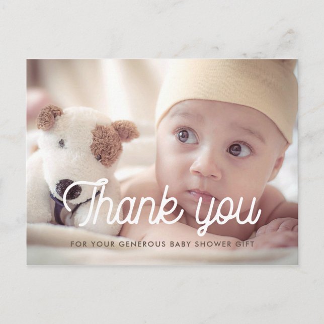 Retro font baby shower thank you photo postcard (Front)