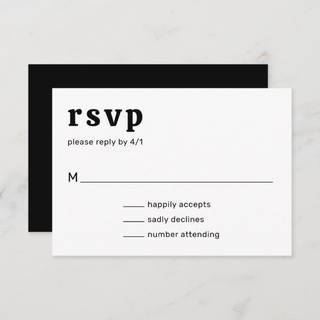 Retro Font Black and White Modern Wedding RSVP Card (Front/Back)