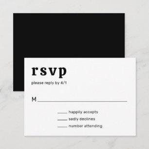 Retro Font Black and White Modern Wedding RSVP Card