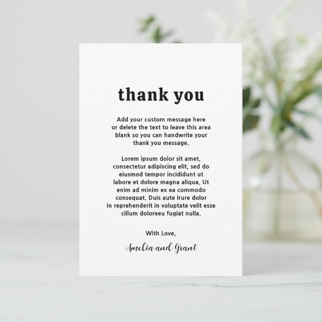 Retro Font Black and White Modern Wedding Thank You Card (Standing Front)