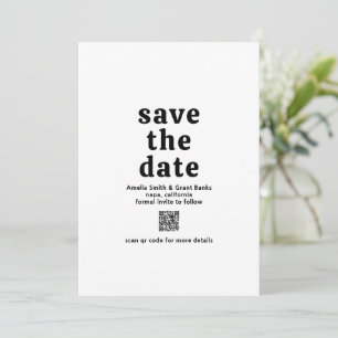 Retro Font Black and White QR Code Modern Wedding Save The Date