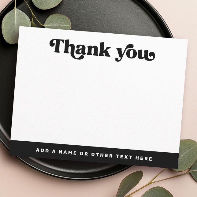 Retro font black white any colour blank thank you card (Retro font black white any color blank thank you note card)