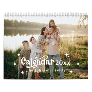Retro Font Custom Personalized 2025 Family Photo Calendar