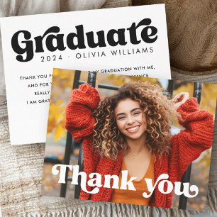 Retro font full photo graduate graduation thank you card