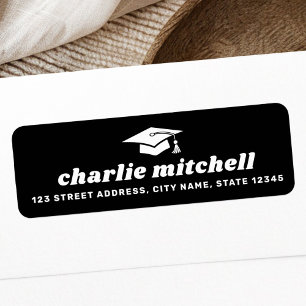 Retro font graduation cap black return address return address label