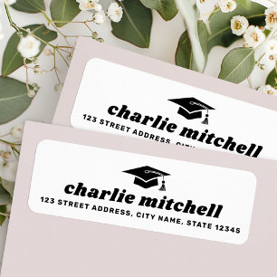Retro font graduation cap white return address label