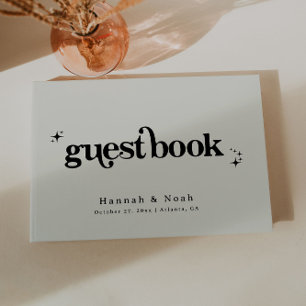 Retro Font Groovy Off White Wedding Guest Book