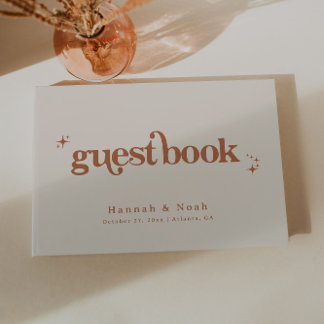 Retro Font Groovy Terracotta Wedding Guest Book