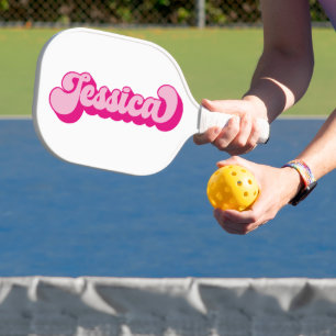Retro Font Hot Pink Jessica Pickleball Paddle