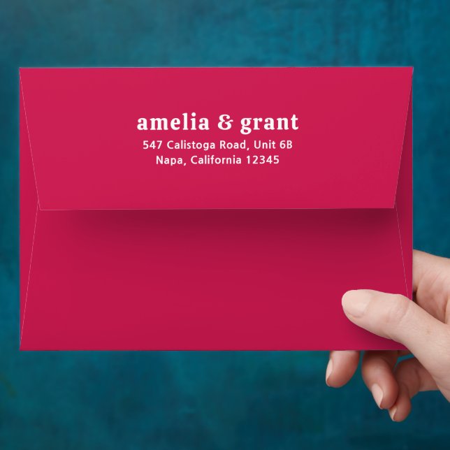 Retro Font Hot Pink Modern Wedding Envelope (Hand)