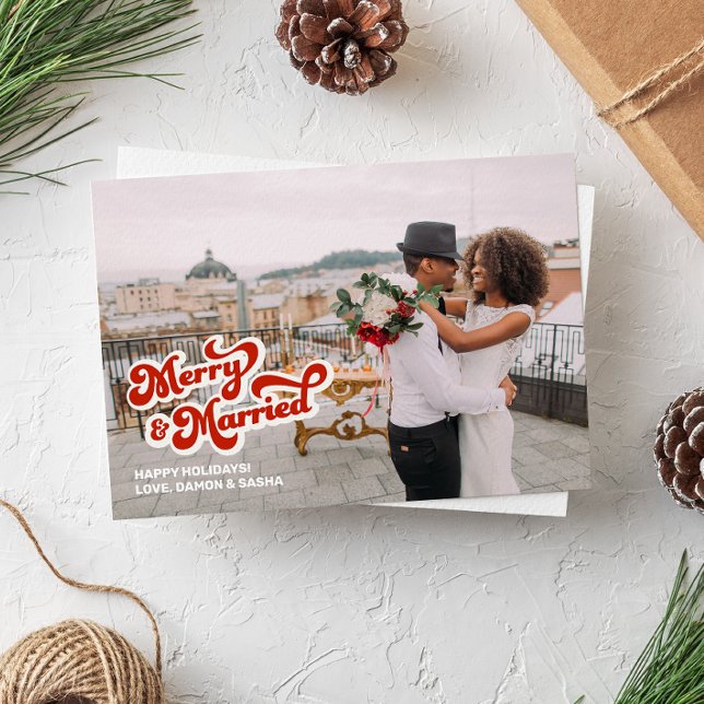 Retro Font "Merry & Married" Full Photo Card (Creator Uploaded)