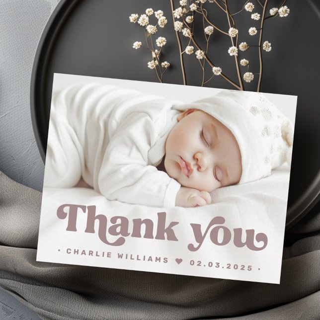 Retro font new baby photo thank you announcement (Retro font new baby photo thank you announcement)