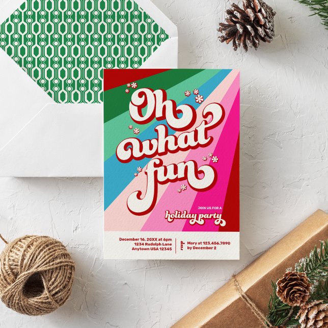 Retro Font Oh What Fun Colourful Christmas Party Invitation (Creator Uploaded)