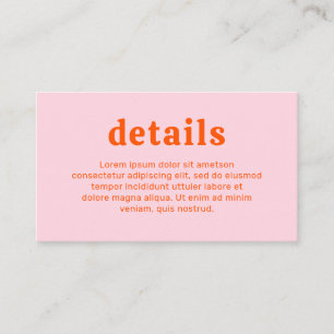 Retro Font Orange and Pink Modern Wedding Enclosure Card