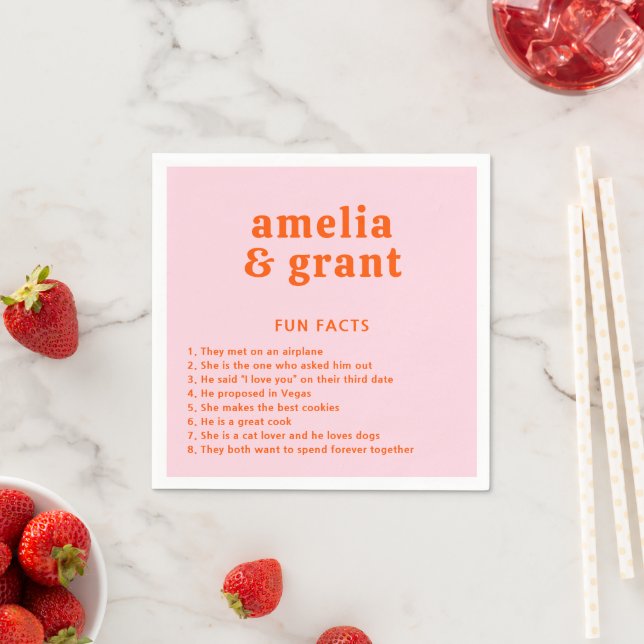 Retro Font Orange and Pink Modern Wedding Napkin (Insitu)