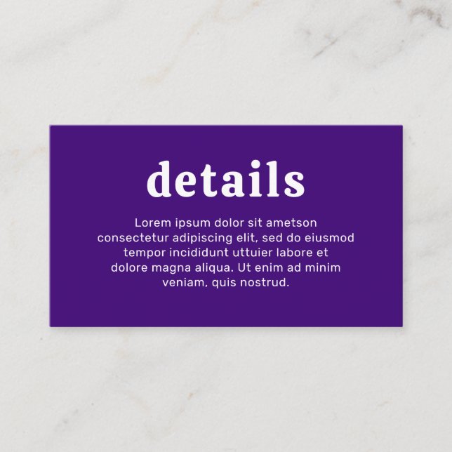 Retro Font Purple Modern Wedding Enclosure Card (Front)