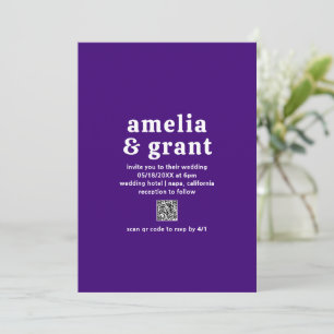Retro Font Purple QR Code Modern Wedding Invitation