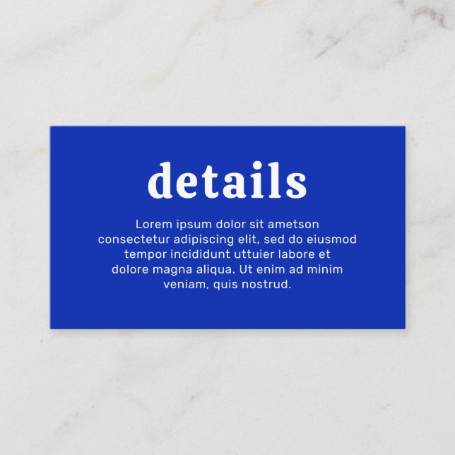 Retro Font Royal Blue Modern Wedding Enclosure Card (Front)