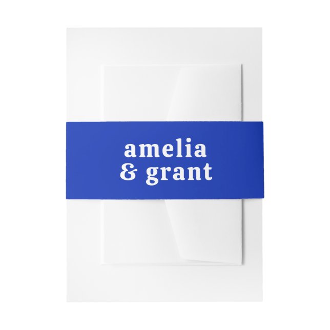 Retro Font Royal Blue Modern Wedding Invitation Belly Band (Front Example)