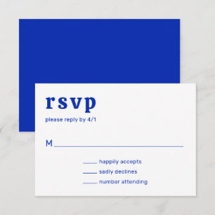 Retro Font Royal Blue Modern Wedding RSVP Card