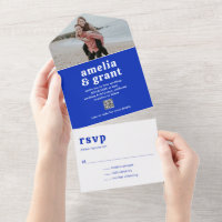 Retro Font Royal Blue QR Code Photo Modern Wedding