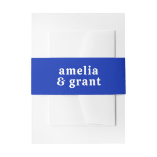 Retro Font Sapphire Blue Modern Wedding Invitation Belly Band