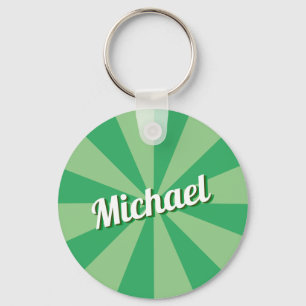 Retro Fonts Custom Name Green Sunburst Shadow  Key Ring