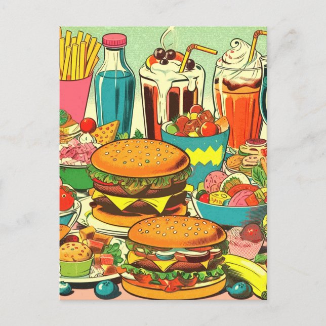 Retro Food Comic Illustration Postcard (Front)