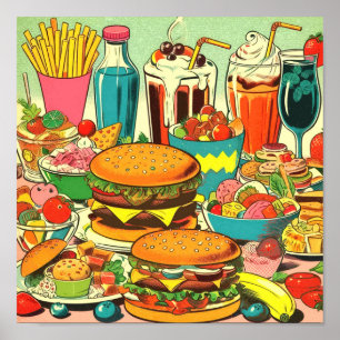 Retro Food Comic Illustration Poster