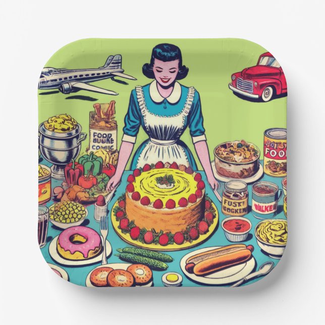Retro Food Comics Paper Plate (Front)