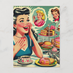 Retro Food Cute Girl Illustration Postcard
