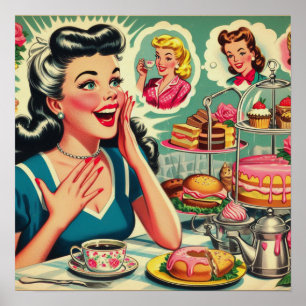 Retro Food Cute Girl Illustration Poster