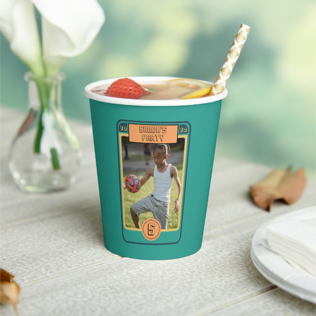 Retro Football Card inspired Boy Party Paper Cups (Insitu)