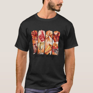 Retro Football Cheer Bow Game Days Brushstroke Foo T-Shirt