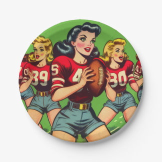 Retro Football Girls Comics Paper Plate