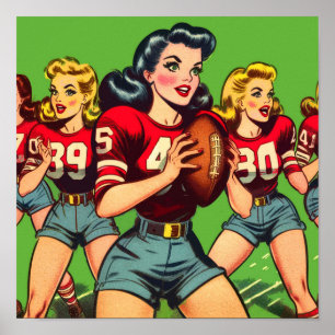 Retro Football Girls Comics Poster
