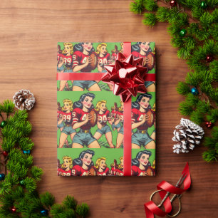 Retro Football Girls Comics Wrapping Paper