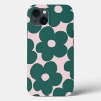 Retro Forest Green Blush Daisies #1 #decor #art 
