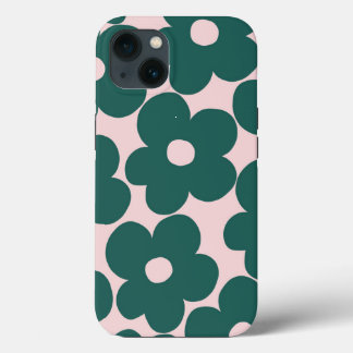 Retro Forest Green Blush Daisies #1 #decor #art  iPhone 13 Case