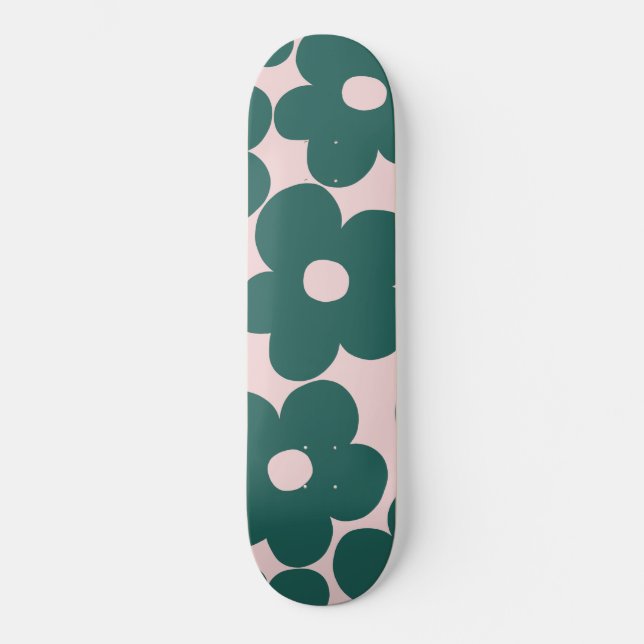 Retro Forest Green Blush Daisies #1 #decor #art  Skateboard (Front)